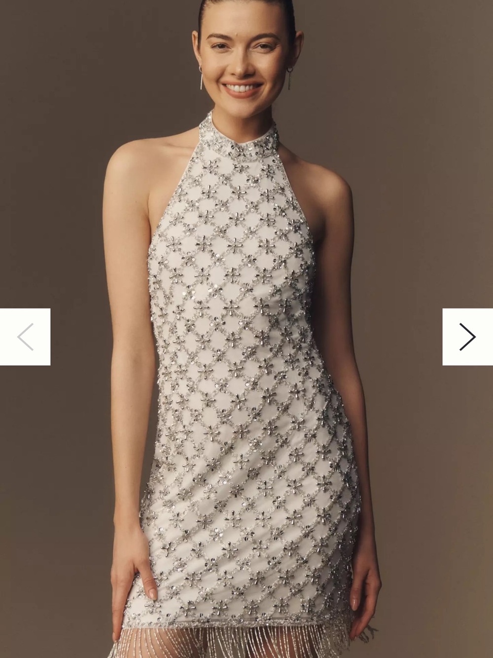 LIV FOSTER HALTER BEADED FRINGE MINI DRESS